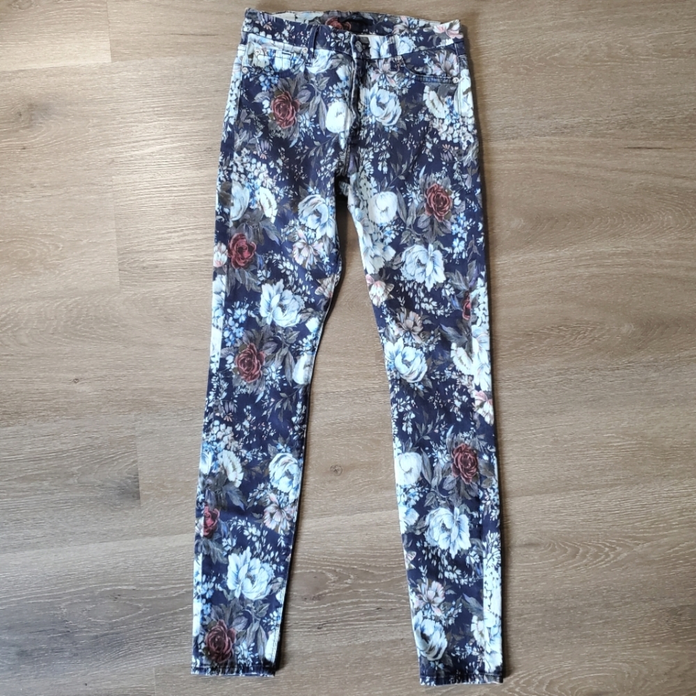 7 for All Mankind Floral Skinny Mid Rise Jeans Size 27